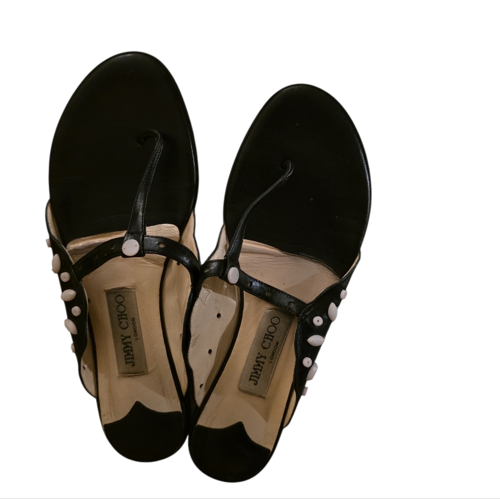Jimmy Choo Black Sandals with White Accents